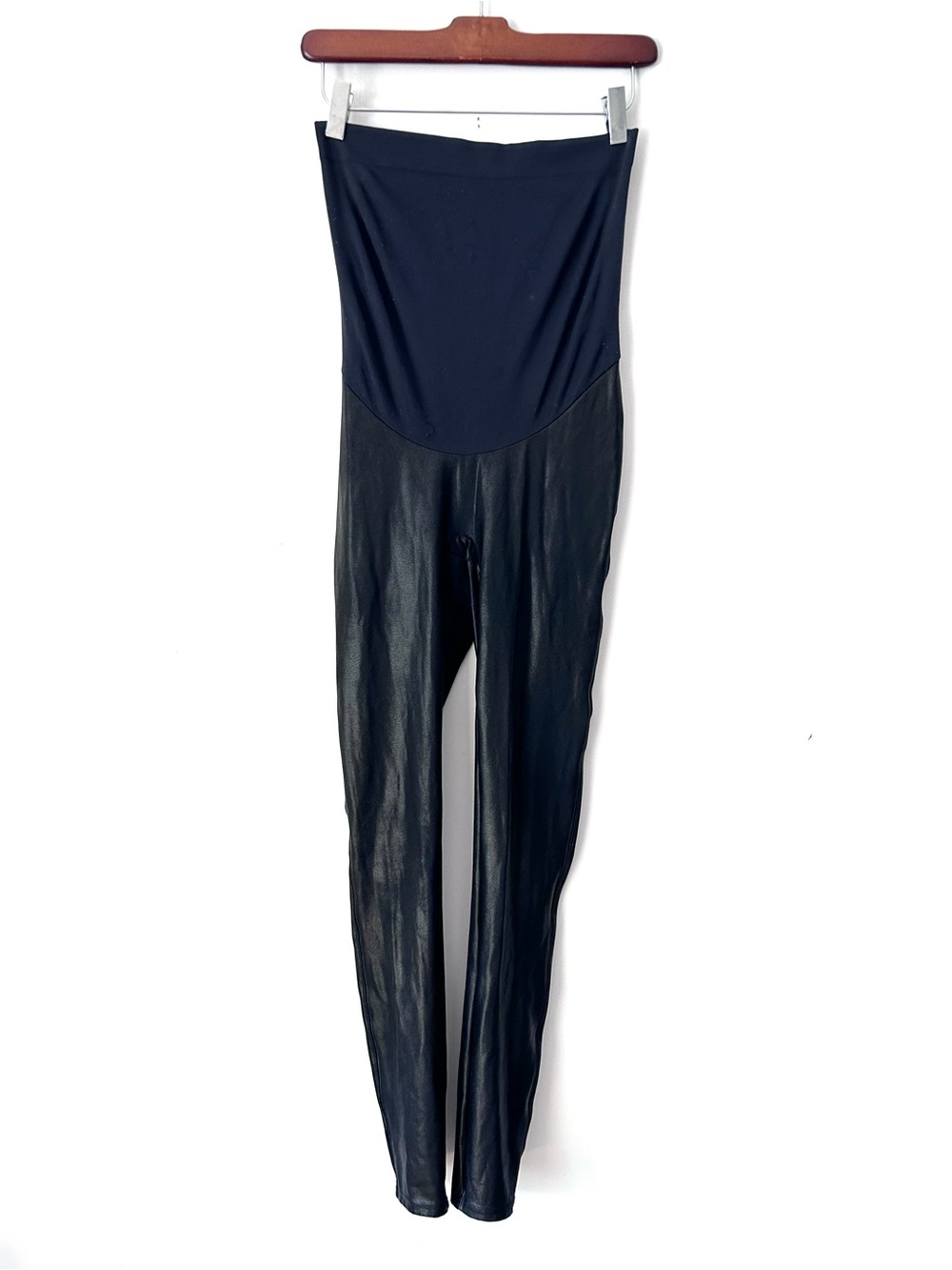 Spanx Mama Maternity Leggings Black Faux Leather Over Belly Black Medium